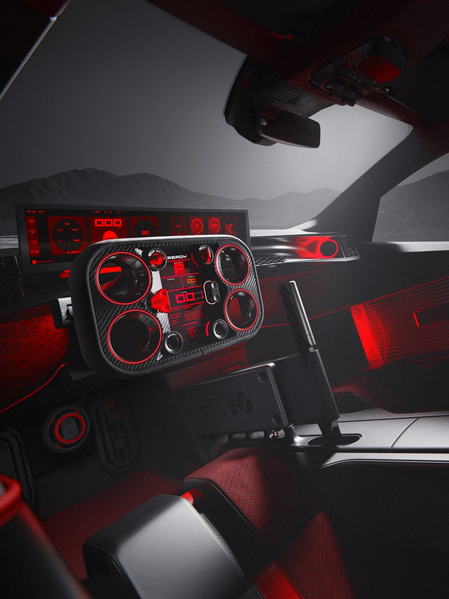 PEUGEOT E-T16 Concept met de nieuwe generatie PEUGEOT i-Cockpit® digital en het op prestaties gerichte Hypersquare®.