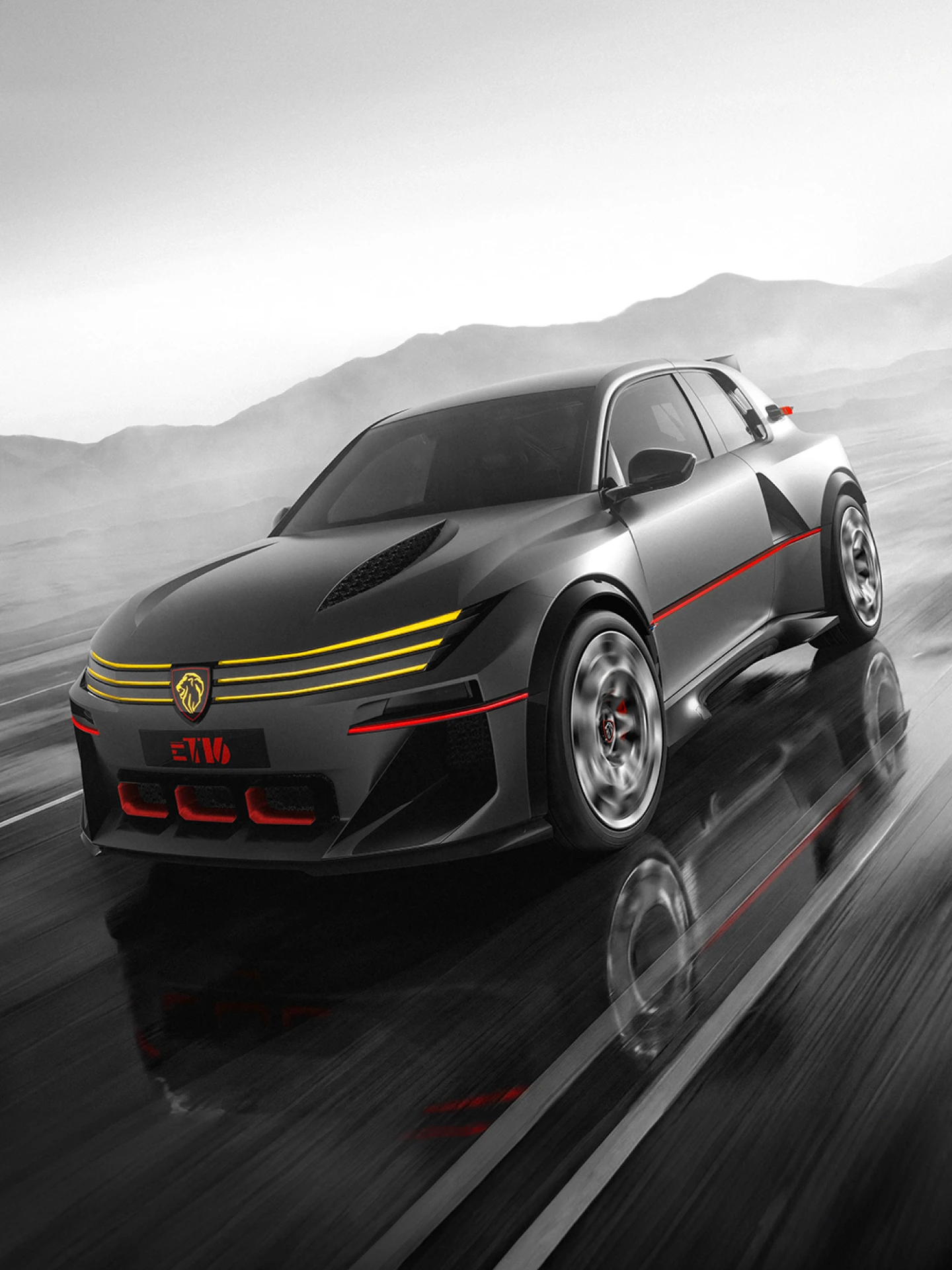PEUGEOT E-T16 Concept, een sportief en elegant silhouet.