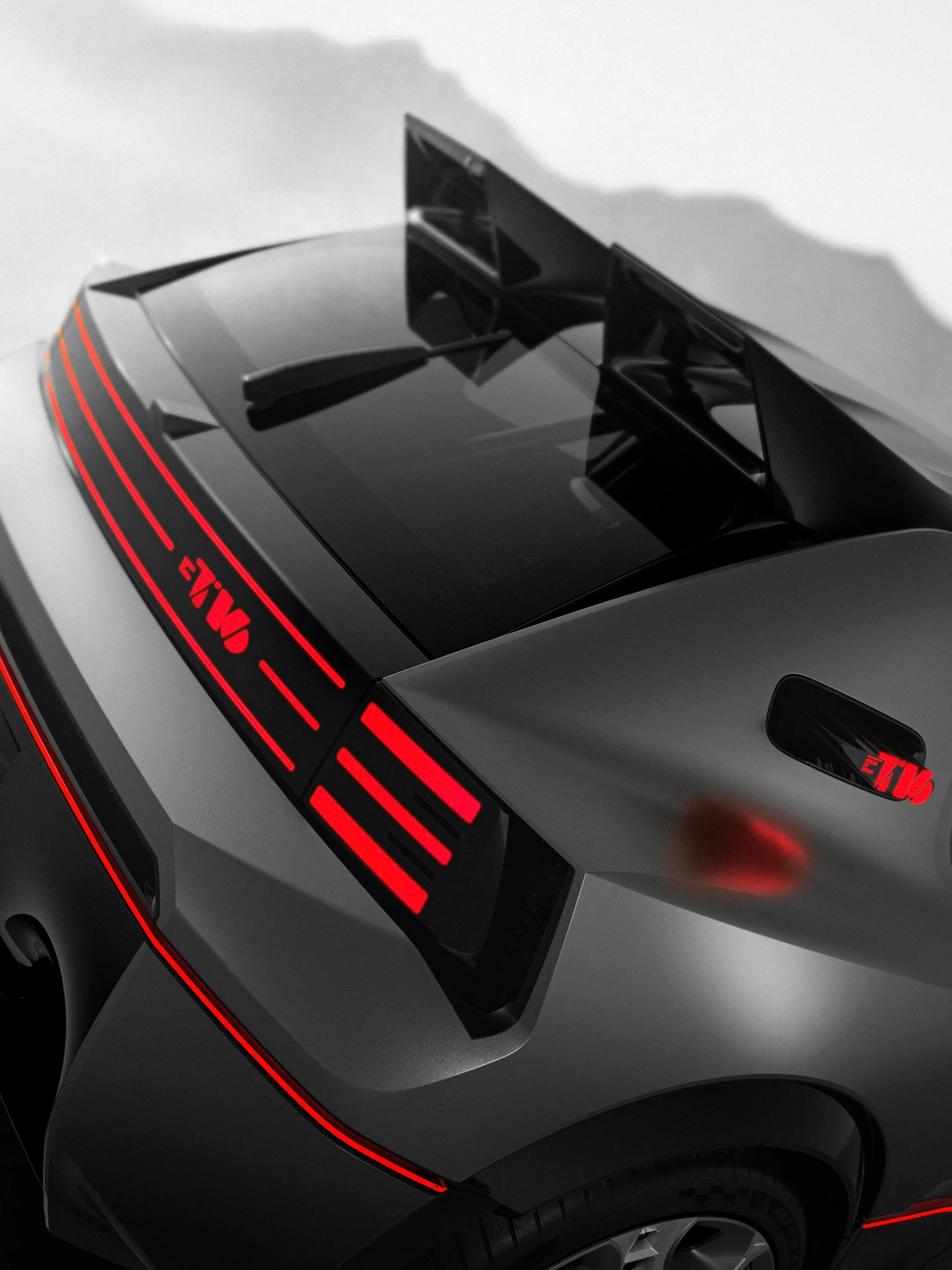 De PEUGEOT E-T16 Concept en zijn spoiler.