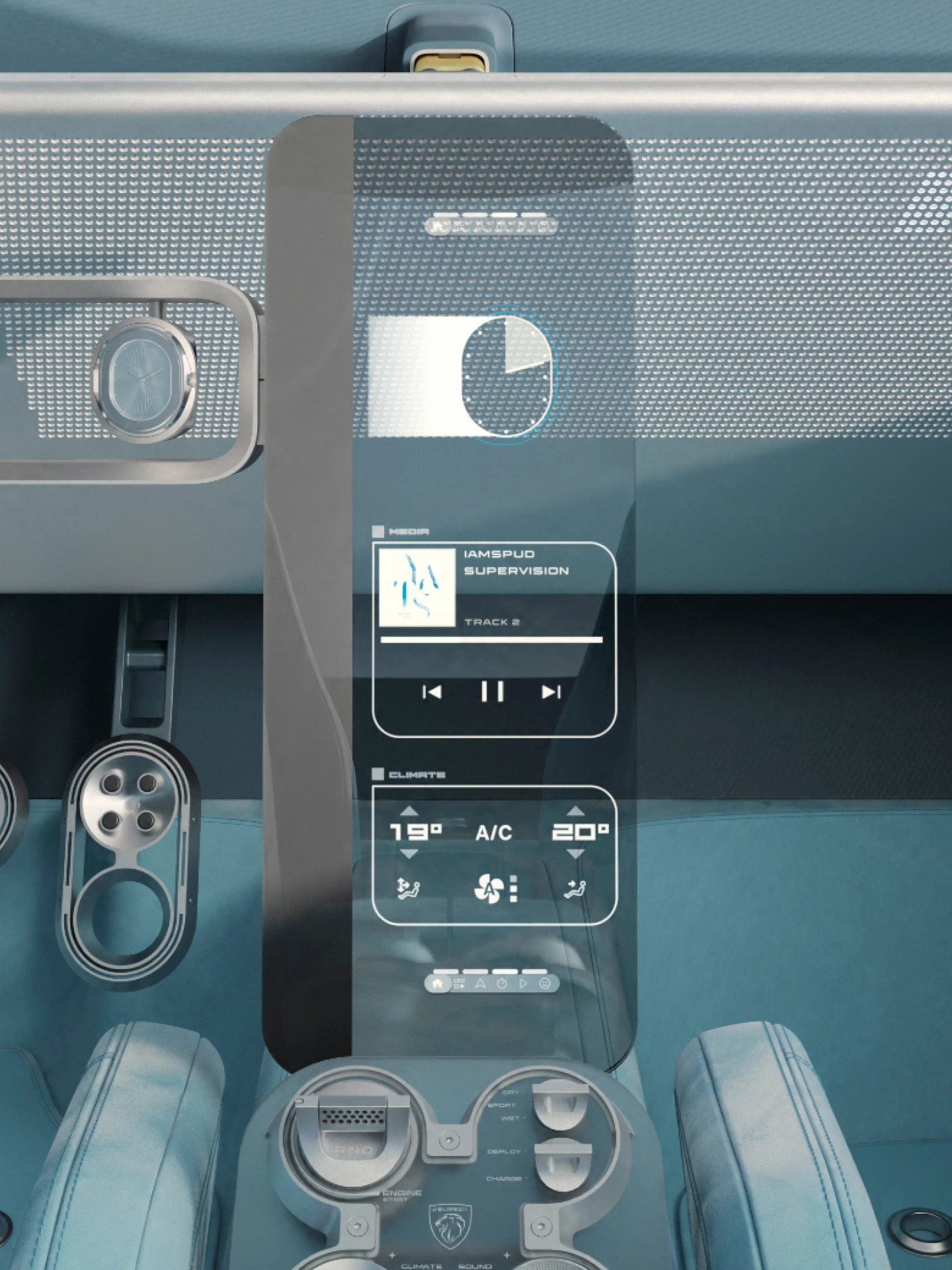Het zwevende centrale scherm van de PEUGEOT RCZ Vision