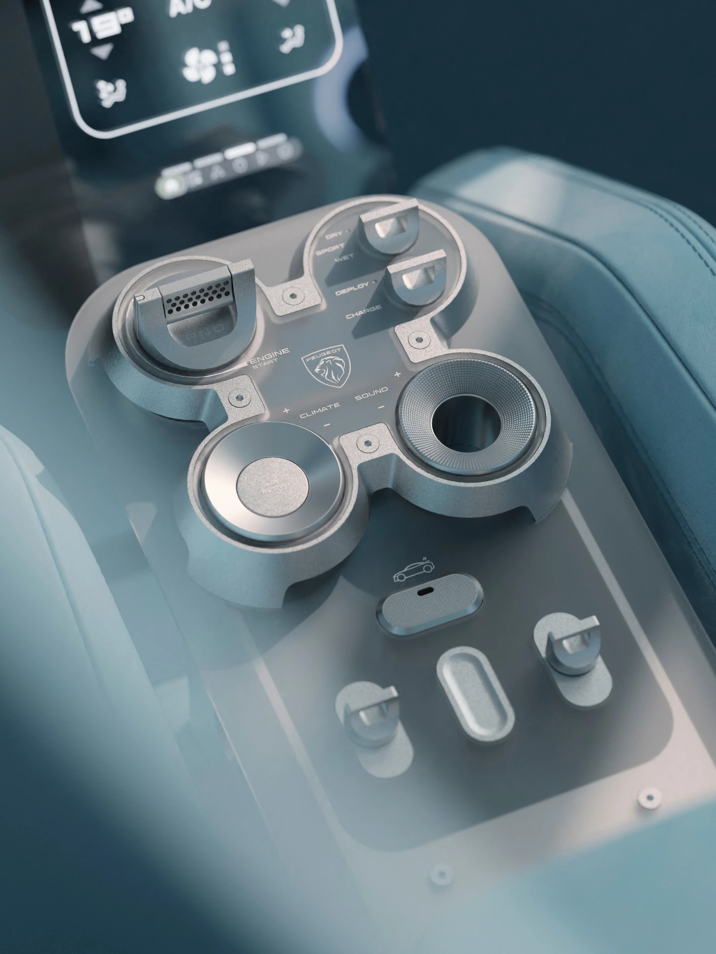De zwevende console van matglas in de PEUGEOT RCZ Vision