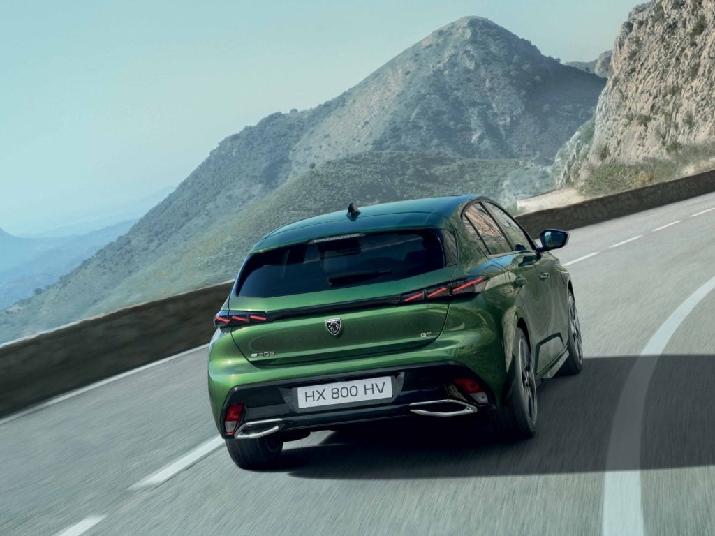 PEUGEOT E-308 rear view on the road