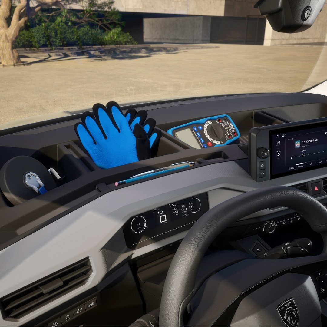 Nieuwe PEUGEOT Partner Active Dashboard met geïntegreerde opbergruimte